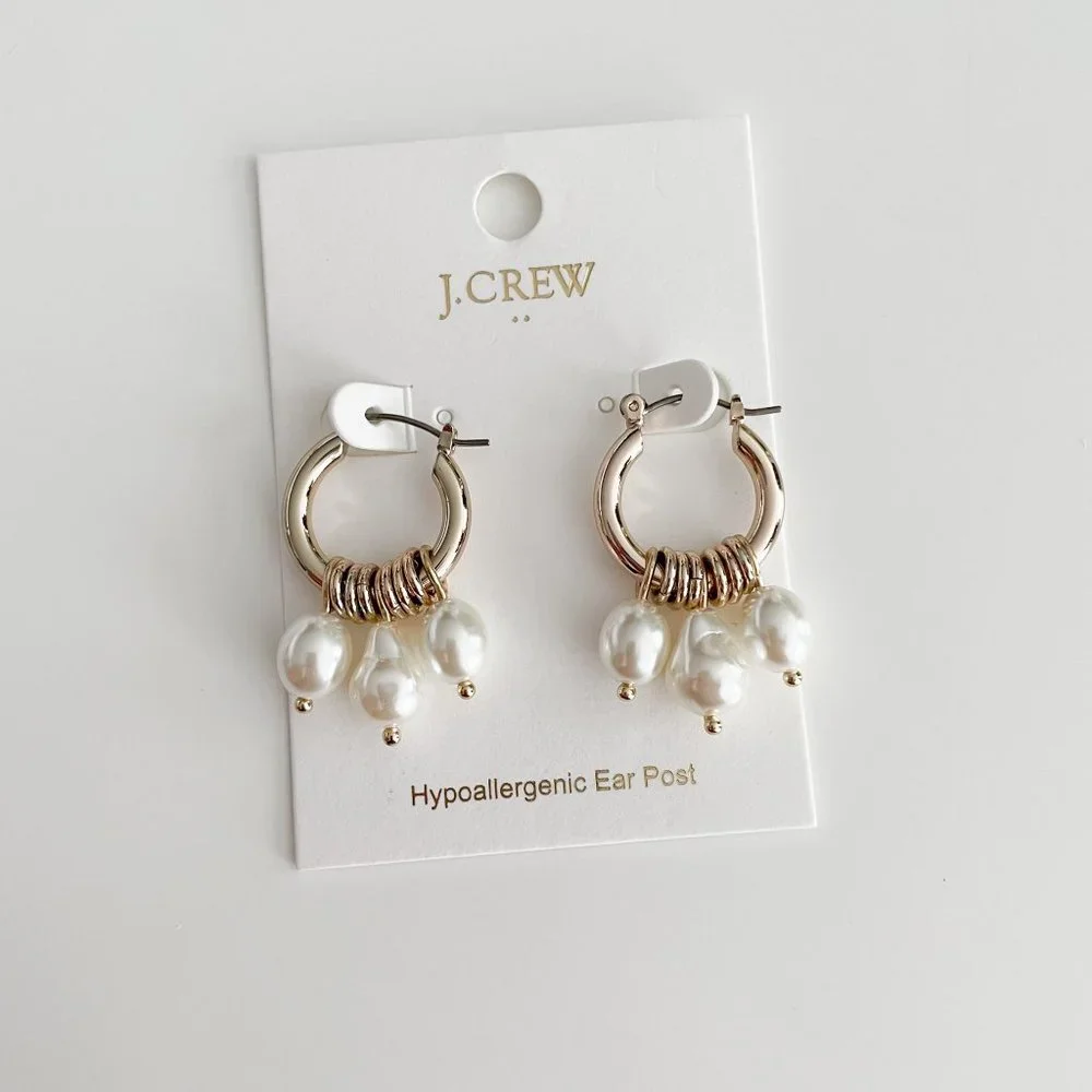 J. Crew Factory Small Pearl Hoop Earrings - Picture 3 of 3
